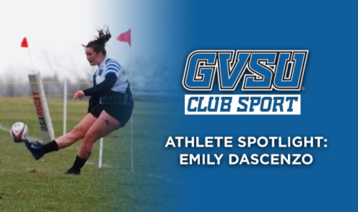 Women's Rugby athlete, Emily Dascenzo, attempts a field goal during competition.